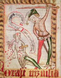 Zločin, z Národních zákoníků Magnuse Erikssona (1319-64), asi 1450