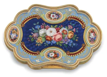 Zlatá krabička se smaltovaným portrétem egyptského místokrále Abbáse I., kolem roku 1820 (zlato, smalt a diamanty)