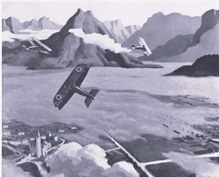 Britští skauti opouštějící své letiště na hlídce nad Asiago Plateau v Itálii z British Adventure vydané Collinsem, 1947