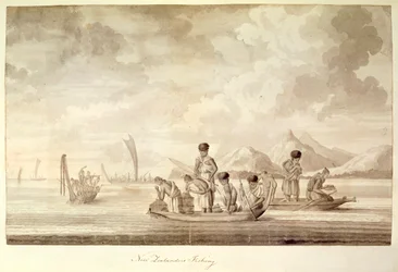 Add.23920, f.44 Novozélanďané rybaření, leden 1770
