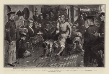 Sport pro muže na palubě Ophiru, jejich královské výsosti sledují závod trakařů