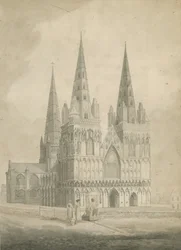 Lichfieldská katedrála – západní fronta: sépiová kresba, nd [1782]