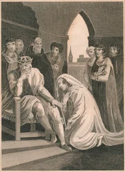 Královna Richarda II., přimlouvající se za život Simona Burleyho, 1388, 1864
