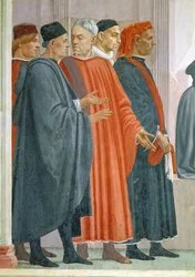 Vzkříšení syna Theophila, krále Antiochie, detail hodnostářů na dvoře krále Antiochie, freska kolem roku 1480 viz také 63302