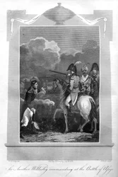 Vévoda z Wellingtonu velící v bitvě u Assaye, 1816.