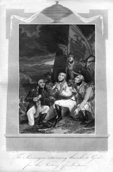 Panovníci vracející se díky Bohu za vítězství Lipska, 1816.