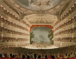 Divadlo Kings Opera House, ryl J. Bluck, hospoda. od Ackermanna „Repository of Arts“ (akvatinta)