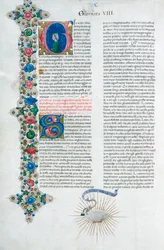 Iluminovaná rukopisná stránka z Dekameronu, Giovanni Boccaccio, Ital, c1467.