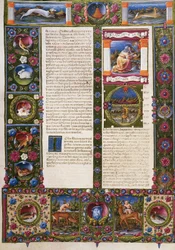 Konec knihy Deuteronomium a incipit z knihy Jozue, z II. dílu Bible Borso d
