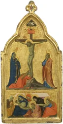 Ukřižování a Oplakávání (tempera na zlaceném panelu)