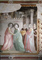 Setkání Anny a Joachima u Doree Door (detail) - freska, kolem roku 1327