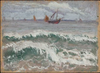 Rozbouřené moře s čluny