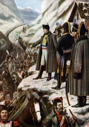 Italská kampaň: „Francouzská armáda Napoleona Bonaparta (1769-1821) během průchodu Grand Saint Bernard (Grand Saint Bernard), 20.
