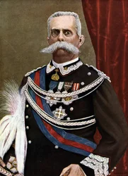 Portrét italského krále Humberta I. (Umberto I.) (1844-1900) Ilustrace Tancredi Scarpelli (1866-1937) z „Storia d