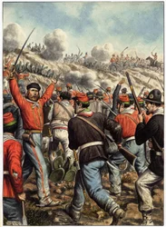 Risorgimento : vyobrazení Giuseppe Garibaldiho (1807-1882) během bitvy - obálka knihy "Garibaldi, Cronistoria illustrata dell
