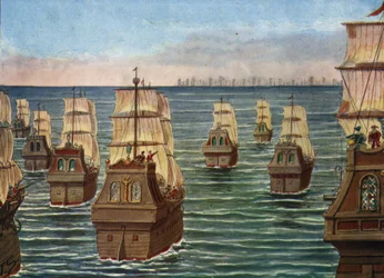 Bitva o Cannanor se odehrála v březnu 1506 u přístavu Cannanore v Indii mezi indickou flotilou Šamorína z Calicut a portugalskou flotilou pod vedením Lourenca de Almeida, syna místokrále Almeidy) Ilustrace Tancredi Scarpelli v „“