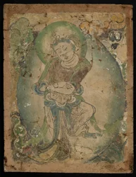 Tančící postava, Kizil, provincie Sin-ťiang, 600-800 (pigment na štuku)