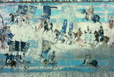 Zhang Yichao, guvernér západního Gansu na výpravě za Tibeťany, dynastie Tang, 850-907 (nástěnná malba)