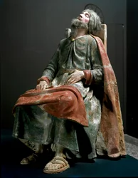Anděl oznamující Josefovi narození Ježíše Detail svatého Josefa. Socha Tanzia da Varallo (Antonio d