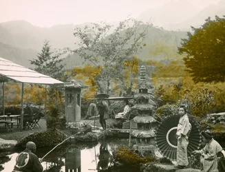 Rybářský den v zahradě Dainiči - Do v Nikko kolem roku 1900 - 1915 (fotografie)