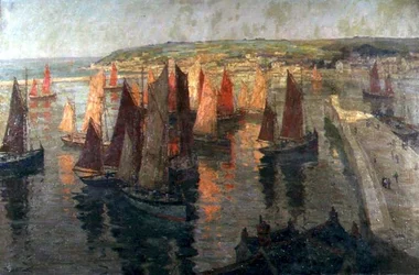 Červená a zlatá, Brixham (olej na plátně)