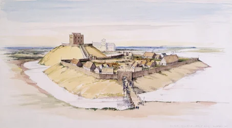 Hrad York, jak mohl vypadat krátce po výstavbě, s katedrálou poté, 1985