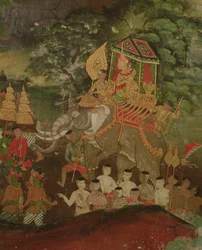 Král Sanjaya na slonovi, Wat Suwannaram, Dhonburi, 1831