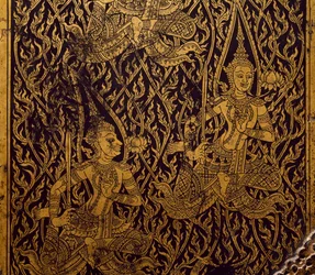 Šatní skříň na sútru, vyřezávané a lakované dřevo, z Bangkoku, Thajsko, Detail, Thajská civilizace, začátek 19. století