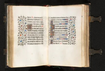 Kniha hodin Použití Paříže: Fol. 105v, iniciála D se zdobeným okrajem, c. 1420.