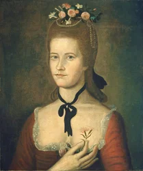 Portrét dámy v červeném, asi 1785-1790 (olej na plátně)