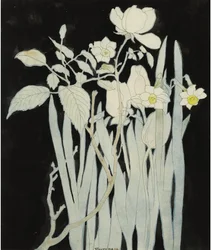 Narcisy a růže par Hoytema, Theo van (1863-1917). Akvarel a tuš na papíře, rozměr : 27,5x23