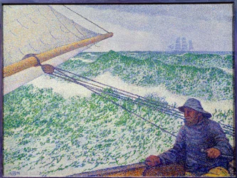 Muž u kormidla. Obraz Théo van Rysselberghe (1862-1926), 1892, ne., 0,6 x 0,8 m, Paříž, Musée d