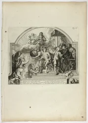 Filip IV. Jmenující prince Ferdinanda guvernérem Nizozemska, deska 25 od Casperia Gevartia, Pompa Introitus Honori Serenissimi Principis Ferdinandi (Triumfální vstup nejklidnějšího a ctihodného kardinála-Nemluvně Ferdinanda)