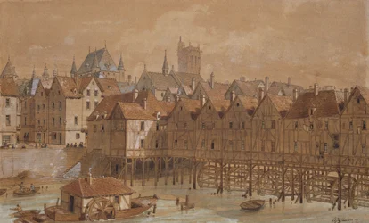 Grand Chatelet a Pont aux Meuniers (pero, inkoust a wc na papíře)