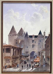 Pohled na Grand Chatelet z Rue Saint Denis v Paříži Akvarel od Theodora Josepha