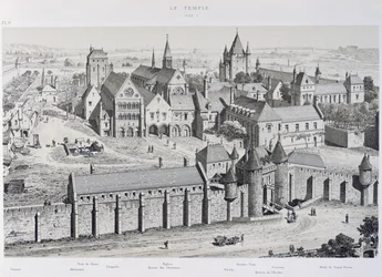 Pohled na chrám v roce 1450, ilustrace z „Paříže v průběhu věků“, 1885