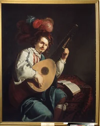 "Hráč na loutnu"" Obraz Theodora Romboutse (1597-1637) Regionální muzeum umění 17. století, Vinnycja
