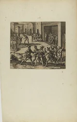(Jacobus Almagrus a Ferdinando Pizarro Invincula Coniicitur in Carcere....) (z knihy Americae, část šestá)