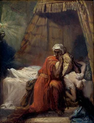Desdemonina smrt. Ilustrace k tragédii „Othello aneb Benátský mouřenín“ (Othello, benátský mouřenín) od Williama Shakespeara (1604)