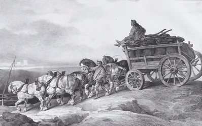 Uhelný vůz [sic.] tažený koňmi, 1822.