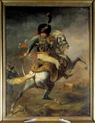 Důstojník jízdních myslivců císařské gardy při útoku, obraz Théodora Géricaulta (1791-1824), 1812, v. 3,49 x 2,66 m