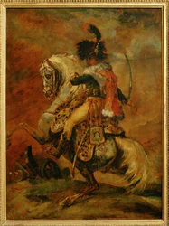 Důstojník Chasseurs a Cheval z Garde Imperiale, nabíjení. Salon 1812 ...