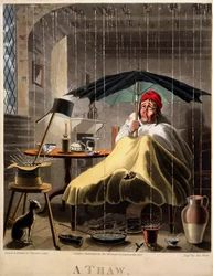 A Thaw, tisk od George Hunta, 1827 (ručně kolorovaná rytina)