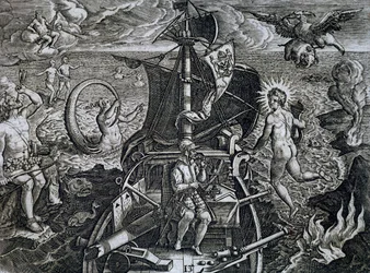 Alegorie plaveb Ferdinanda Magellana (1480-1521), rytina Theodora de Bry (1528-1598)