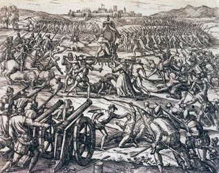 Vojáci Francisca Pizarra (asi 1475-1541) zajímající inckého císaře Atahualpu během bitvy u Cajamarca, 16. listopadu