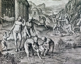 Léky používané domorodci proti nemocem, rytina z Historia America, Theodor de Bry (1528-1598), Frankfurt