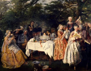 Piknik na venkově, v zahradě hostince na okraji Štrasburku od Theophile Schuler (1821-1878), cca 1750