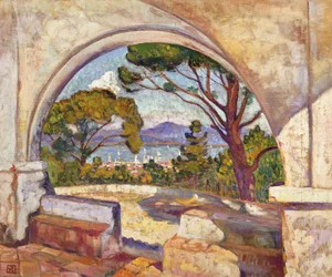 Saint-Tropez, pohled na kapli St., kolem 1920