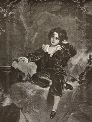 Portrét mistra Lambtona jako chlapce, Charles William Lambton, červený chlapec, rytina z obrazu Thomase Lawrence z L