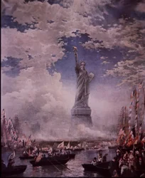 Odhalení Sochy Svobody v New York Harbor, 28. října 1886 (barevně lito)